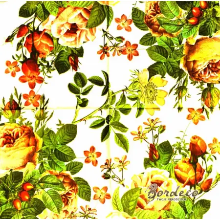 Serwetka decoupage kwiaty w łososiowej tonacji kolorystycznej 33x33 AHA Unikat