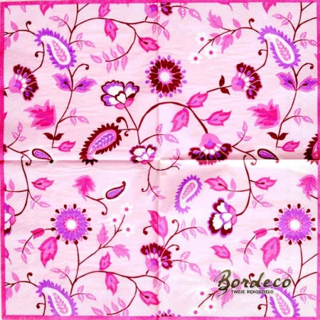 Serwetka decoupage motywy kwiatowe na różowo 33x33 AHA Unikat