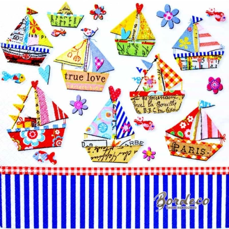 Serwetka do decoupage patchworkowe żaglówki 33x33 AHA