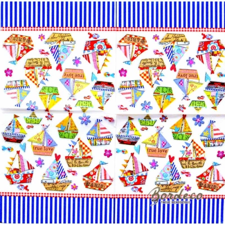 Serwetka do decoupage patchworkowe żaglówki 33x33 AHA