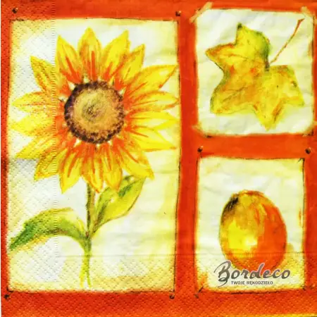 Serwetka do decoupage słonecznik, liść i owoc 33x33 AHA Unikat