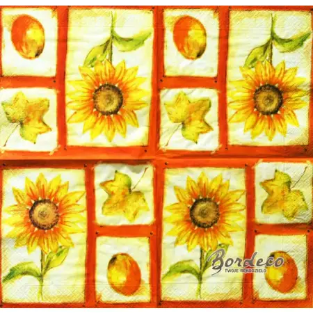 Serwetka do decoupage słonecznik, liść i owoc 33x33 AHA Unikat