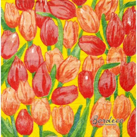 Serwetka do decoupage czerwone i pomarańczowe tulipany 33x33 AHA Unikat