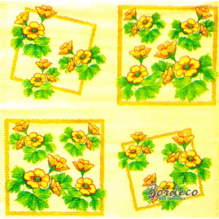 Serwetka do decoupage żółte kwiatuszki w ramkach 33x33 AHA