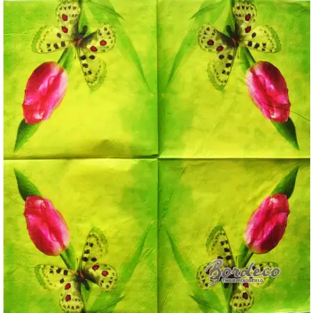 Serwetka do decoupage tulipan z motylem 33x33 ALIBABA Unikat