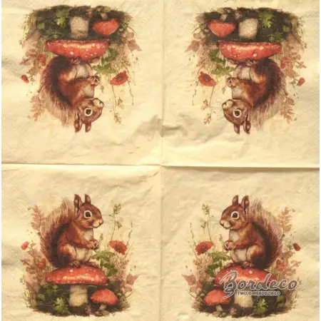 Serwetka do decoupage wiewiórka na muchomorze 33x33 ALOUETTE