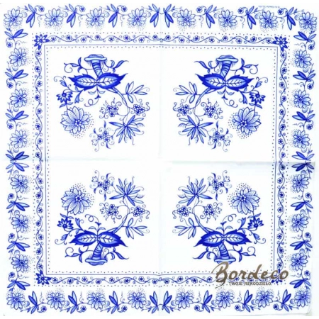 Serwetka do decoupage niebieskie ludowe wzory kwiatowe 33x33 Ambiente