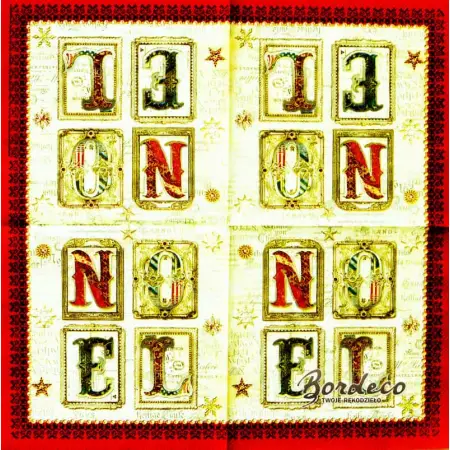 Serwetka do decoupage świąteczne litery NOEL 33x33 Atelier Unikat