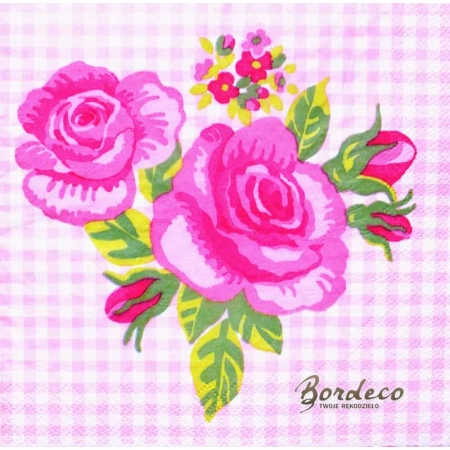 Serwetka do decoupage różena różowej krateczce 33x33 Atelier