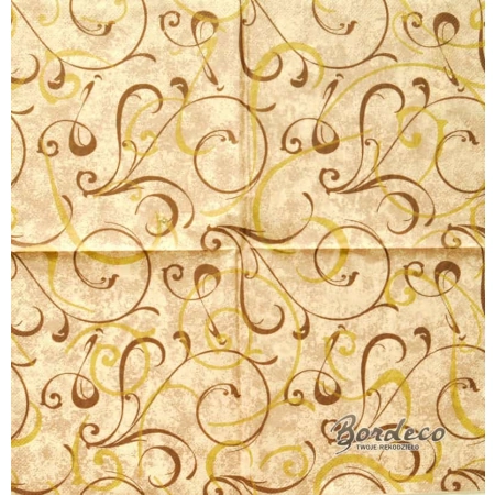 Serwetka do decoupage tapeta w brązowe i złote esy  floresy 33x33 Atelier Unikat