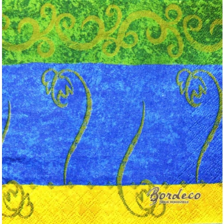 Serwetka do decoupage żłóto niebiesko zielona tapeta 33x33 Atelier Unikat