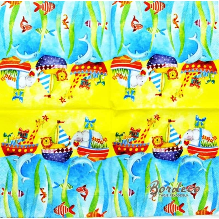 Serwetka do decoupage zwierzątka w łódkach i w wodzie 33x33 Atelier Unikat