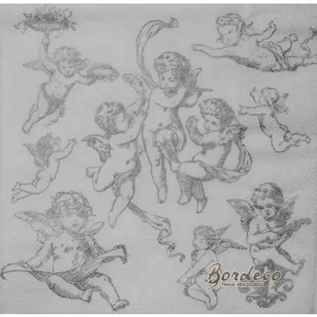 Serwetka do decoupage srebrne Amorki, cherubinki 33x33 Ambiente Unikat