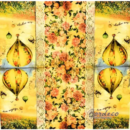 Serwetka do decoupage róże i balon 33x33 AMBIENTE Unikat