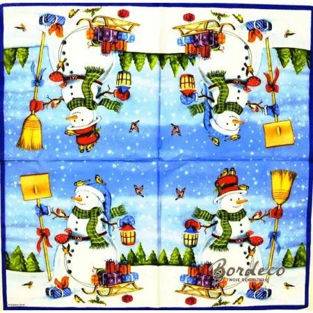 Serwetka do decoupage bałwan z miotłą 33x33 Ambiente Unikat