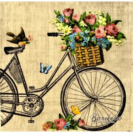 Serwetka do decoupage  duży rower z kwiatami 33x33 Ambiente Unikat