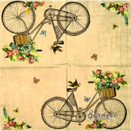 Serwetka do decoupage  duży rower z kwiatami 33x33 Ambiente Unikat