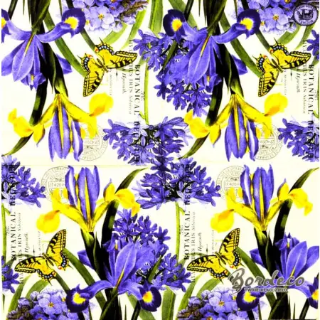 Serwetka do decoupage fioletowe kwiaty i motyl 33x33 Ambiente Unikat