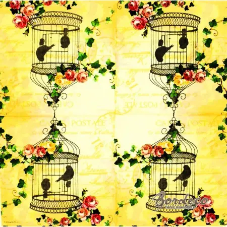 Serwetka do decoupage  klatka z ptakami 33x33 Ambiente Unikat