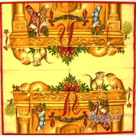 Serwetka do decoupage kotki na kominku 33x33 Ambiente Unikat