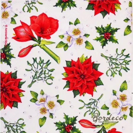 Serwetka do decoupage kwiaty Bożego Narodzenia 25x25 Ambiente Unikat