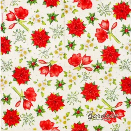 Serwetka do decoupage kwiaty Bożego Narodzenia 25x25 Ambiente Unikat