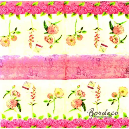 Serwetka do decoupage różowe kwiaty 33x33 Ambiente Unikat
