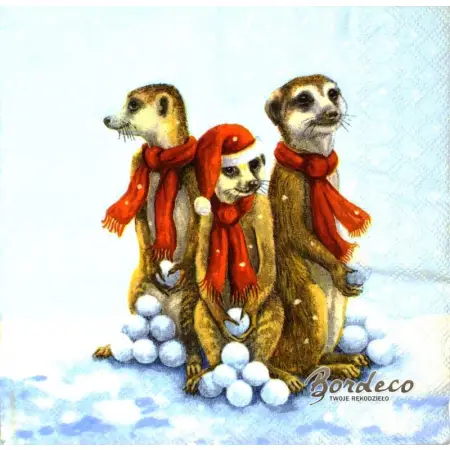 Serwetka do decoupage surykatki zimą 33x33 Ambiente Unikat