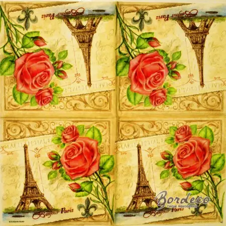 Serwetka do decoupage  Paryż i róża vintage 33x33 Ambiente Unikat