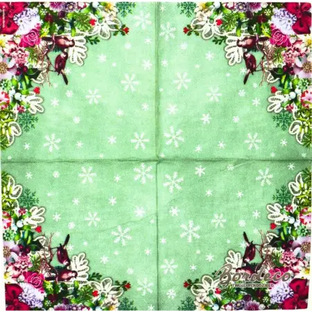 Serwetka do decoupage kwiaty w rogu z haftem  33x33 Ambiente Unikat
