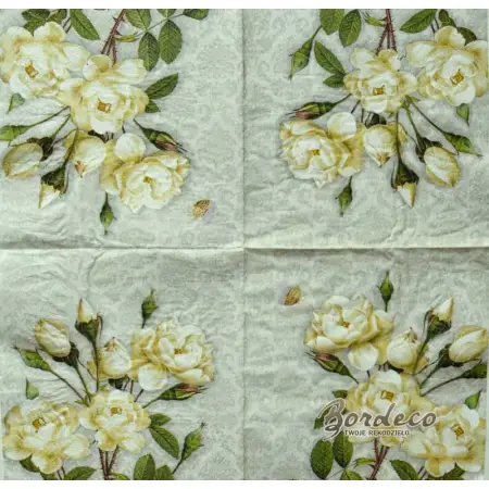 Serwetka do decoupage białe róże na tle tapety 33x33 Atelier Unika