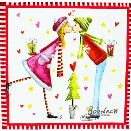 Serwetka do decoupage całuśna para na łyżwach 33x33 Atelier Unikat