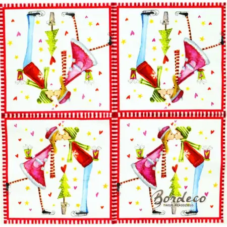 Serwetka do decoupage całuśna para na łyżwach 33x33 Atelier Unikat