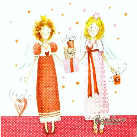 Serwetka do decoupage dwa aniołki z prezentami 25x25 Atelier Unikat