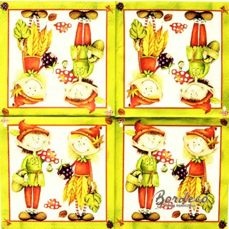 Serwetka do decoupage leśne skrzaty na grzybobraniu 33x33 Atelier Unikat