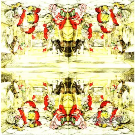 Serwetka do decoupage krasnoludki w stajni ze zwierzętami 33x33 Atelier Unikat