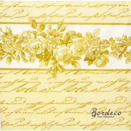 Serwetka do decoupage list ze złotymi różami 33x33 Atelier Unikat