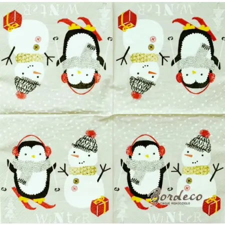 Serwetka do decoupage pingwinek i bałwanek 33x33 Atelier Unikat