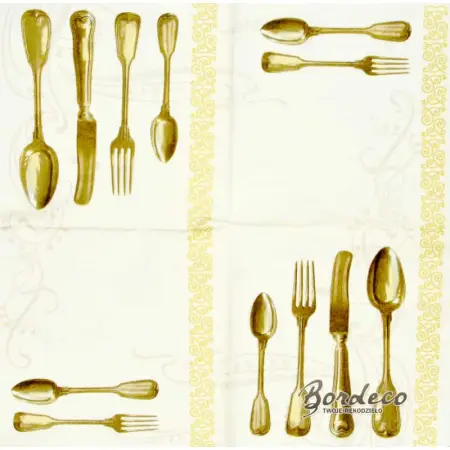 Serwetka do decoupage sztućce, stare srebro 33x33 Atelier Unikat