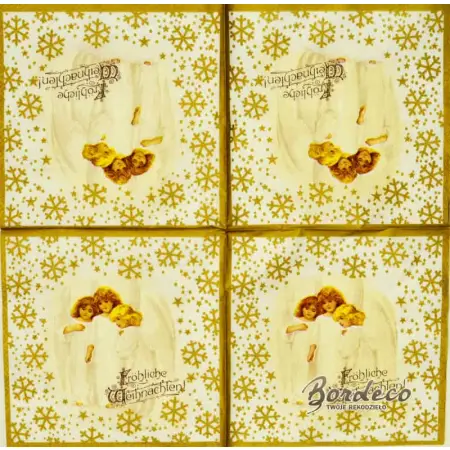 Serwetka do decoupage trzy aniołki i złote śnieżynki 33x33 Atelier Unikat