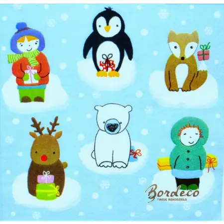 Serwetka do decoupage zimowe zwierzęta i dzieci 33x33 Atelier Unikat