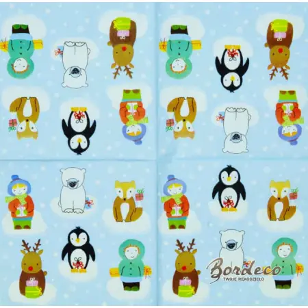 Serwetka do decoupage zimowe zwierzęta i dzieci 33x33 Atelier Unikat