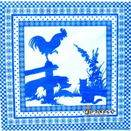 Serwetka do decoupage wycinanka kogut, kot i świnka 33x33 Atelier Unikat