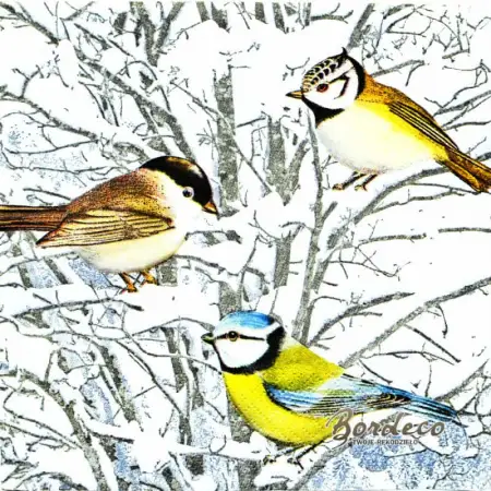 Serwetka do decoupage ptaszki w śnieżnej zimie 33x33AVANT GARDE. Unikat.