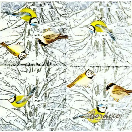 Serwetka do decoupage ptaszki w śnieżnej zimie 33x33AVANT GARDE. Unikat.