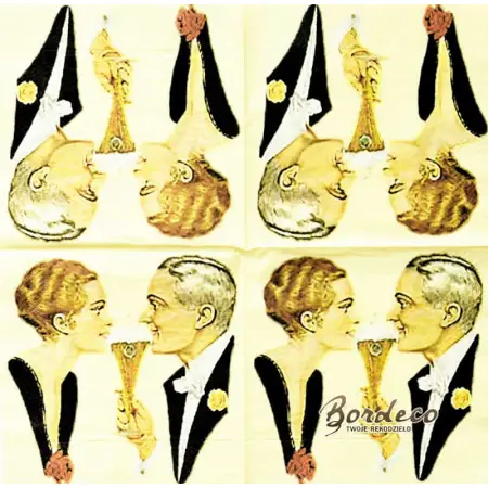 Serwetka do decoupage para wznosi toast szampanem, retro 33x33 AVANT GARDE. Unikat.