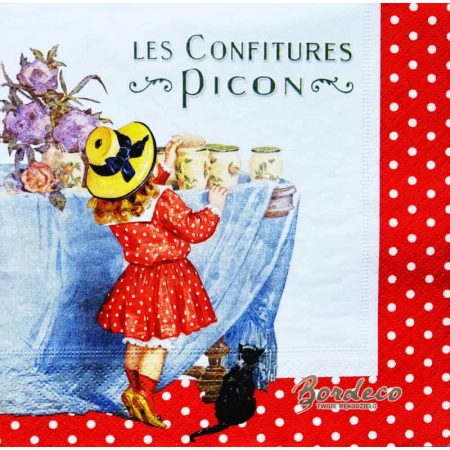 Serwetka do decoupage dziewczynka w kapelusiku z kotem 33x33 EDITIONS CLOUET Unikat