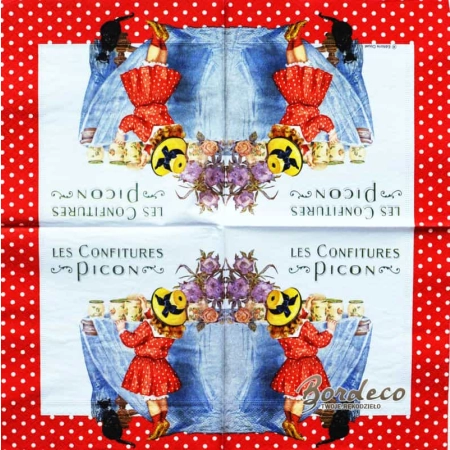 Serwetka do decoupage dziewczynka w kapelusiku z kotem 33x33 EDITIONS CLOUET Unikat