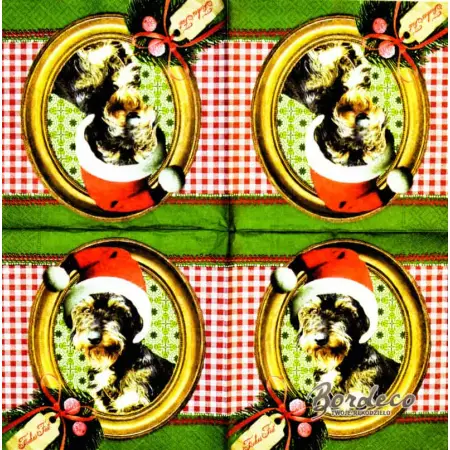 Serwetka do decoupage mały piesek w złotej ramce 33x33 COLOURFUL Unikat