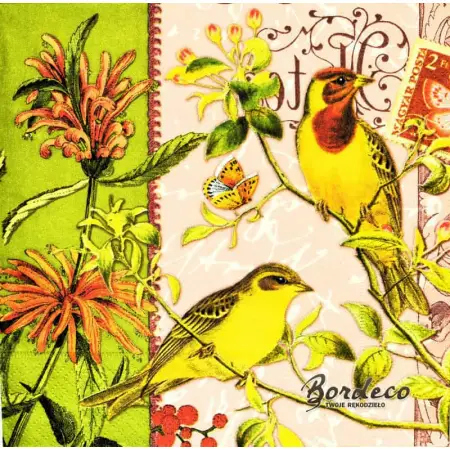 Serwetka do decoupage rajskie ptaki i kwiaty 33x33 COLOURFUL Unikat